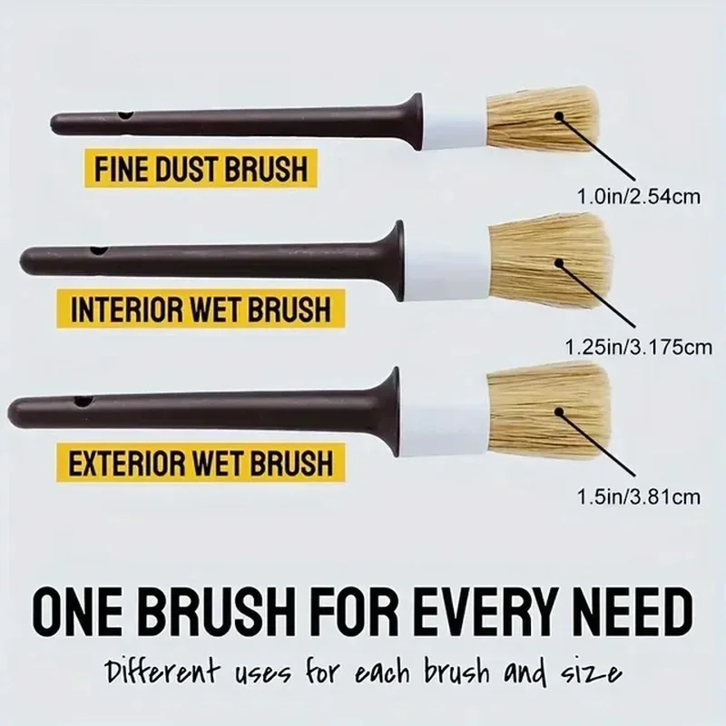 Car Detailing Brush Set Boar Hair Interior - 3 Buah Set Sikat Detailing Mobil