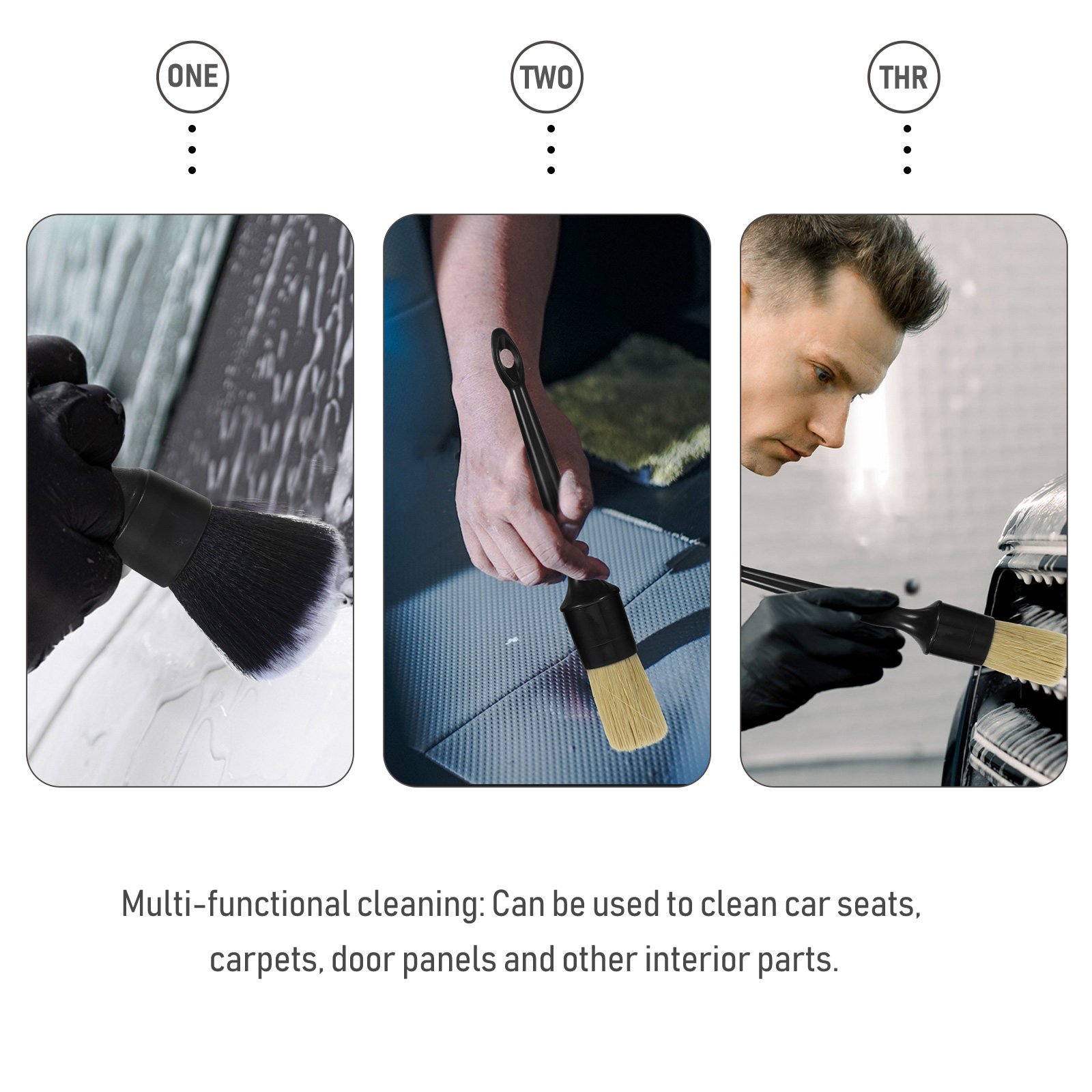 1 Set Sikat Detail Mobil Bulu  - Car Detailing Brush Set Boar Hair Interior ulasan dan harga