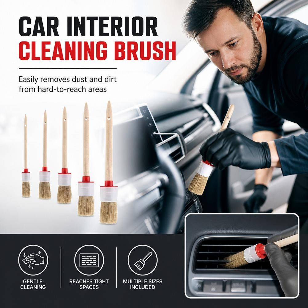 5 Buah Set Sikat Detail Mobil, - Car Detailing Brush Set Boar Hair Interior ulasan dan harga