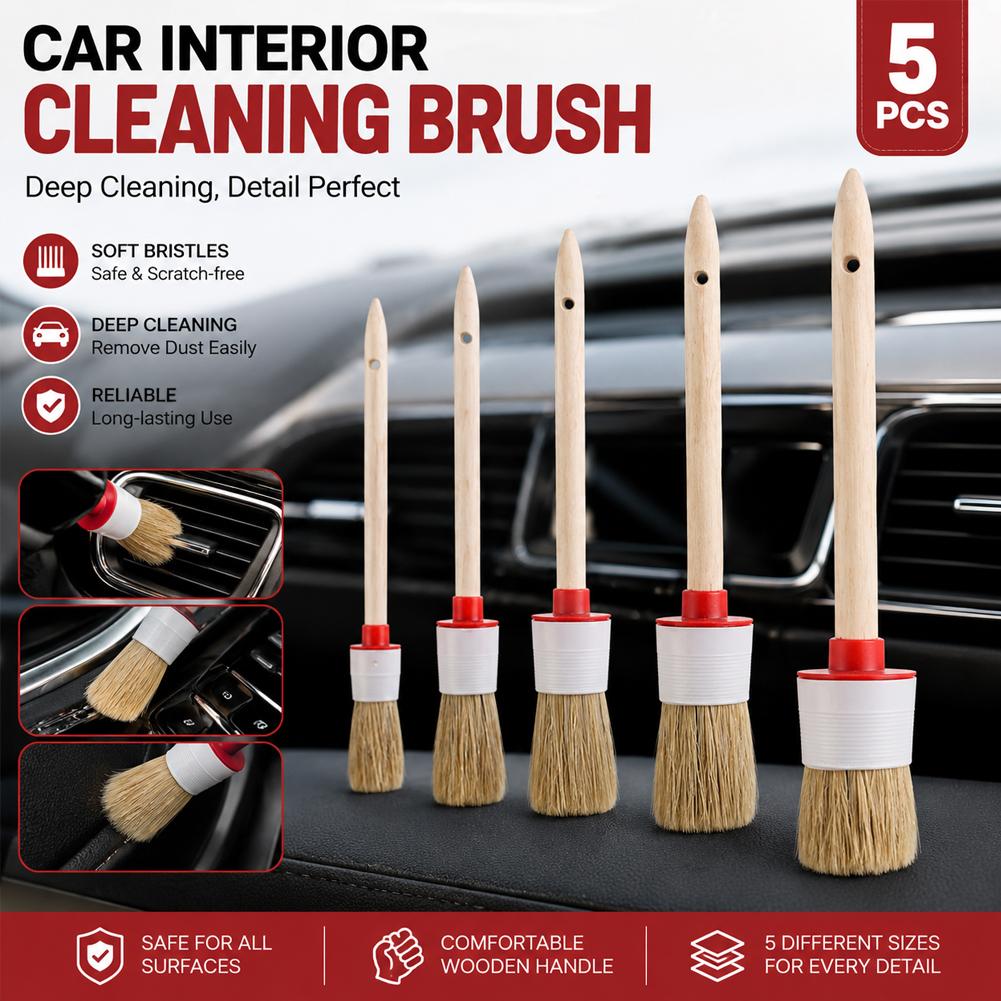 5 Buah Set Sikat Detail Mobil, - Car Detailing Brush Set Boar Hair Interior ulasan dan harga