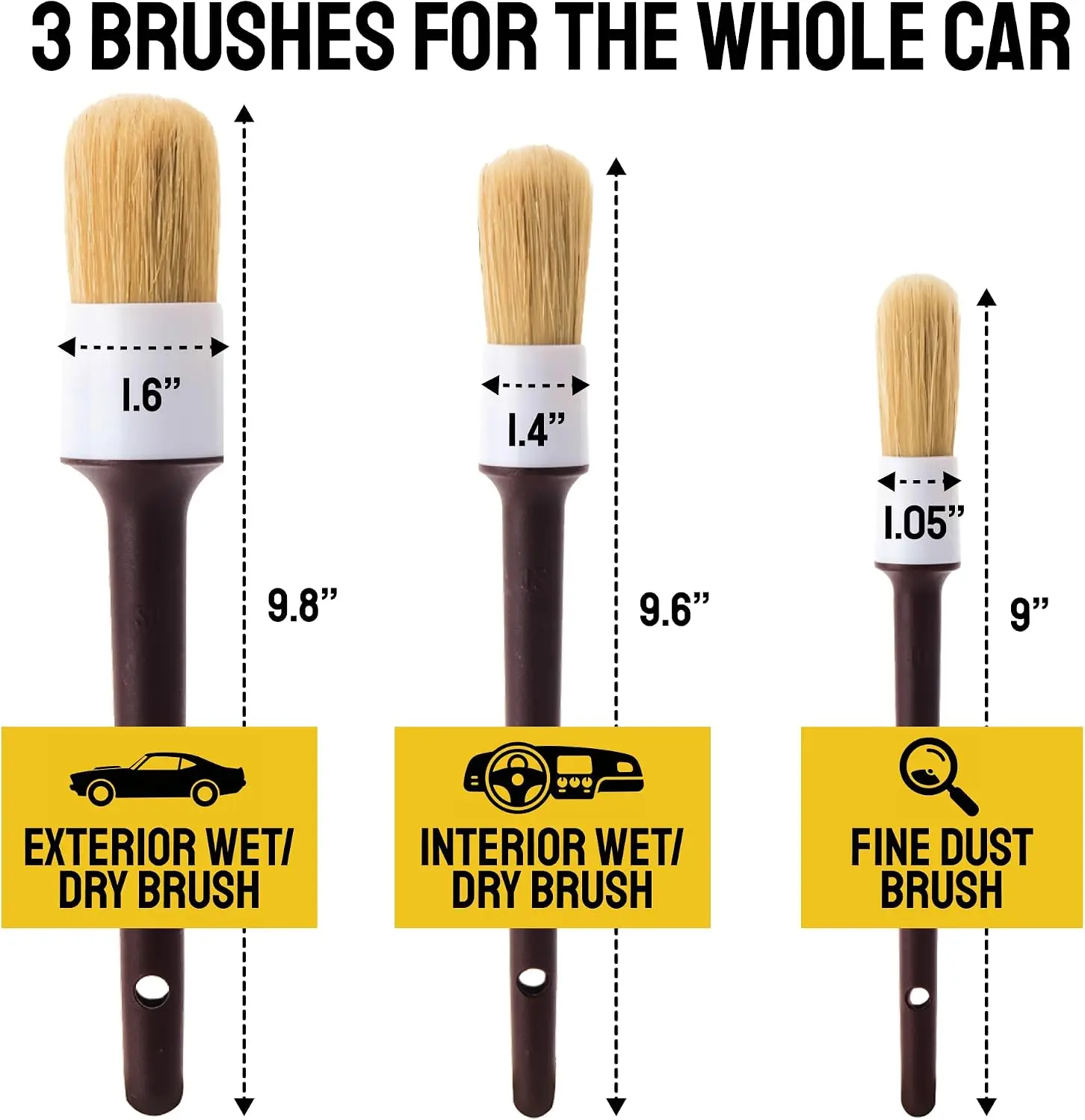 Set Sikat Detail Mobil 3pcs, S - Car Detailing Brush Set Boar Hair Interior ulasan dan harga